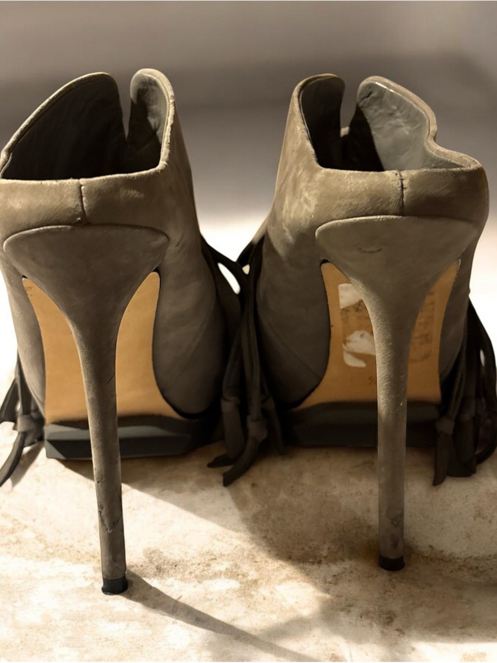 Fringed Taupe High Heel Knot-Accent Mule - Picture 4 of 8